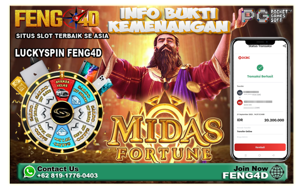 Bukti Kemenangan Slot Midas Fortune Rp 20,2 Juta di Feng4D 