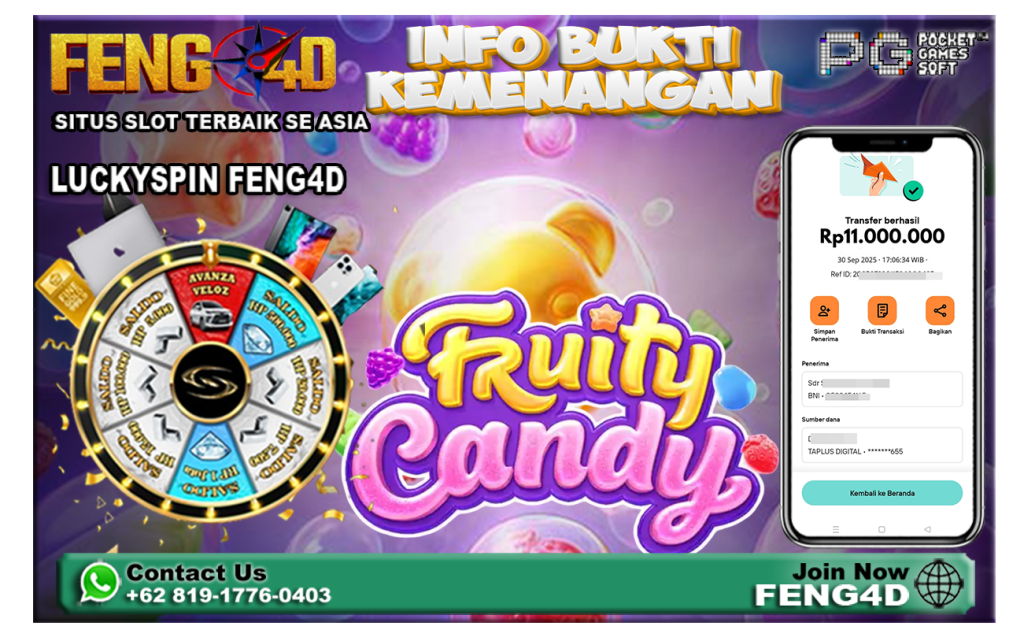 Bukti Kemenangan Slot Fruity Candy PG SOFT Raup Rp 11 Juta di Feng4D