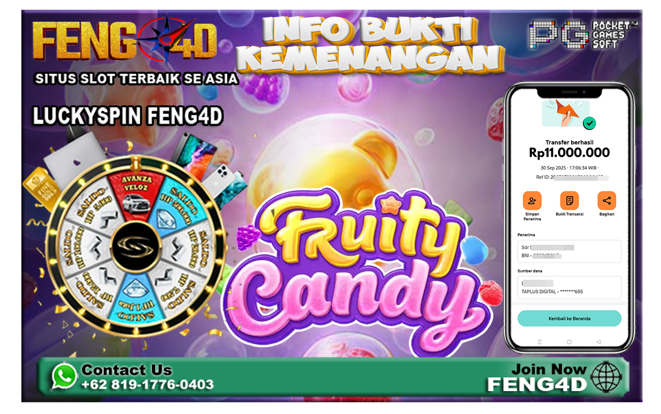 Bukti Kemenangan Slot Fruity Candy PG SOFT Raup Rp 11 Juta di Feng4D