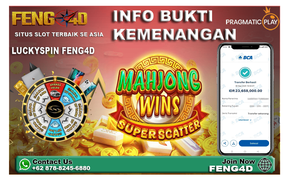 Kemenangan bermain Mahjong Wins Super Scatter di FENG4D