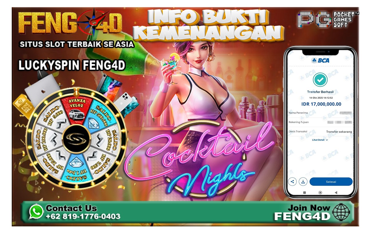 Kemenangan Slot Cocktail Night PG SOFT Raup Rp 17 Juta di Feng4D