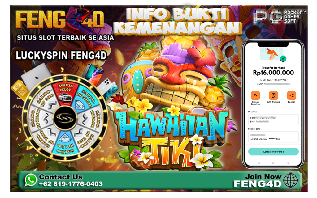 Kemenangan Slot Hawaiian Tiki PG SOFT Raup Rp 16 Juta di Feng4D