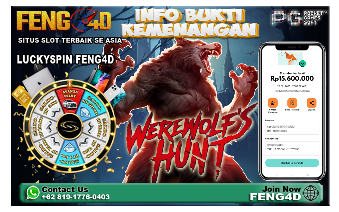 Kemenangan Slot Werewolf’s Hunt PG SOFT Raup Rp 15,6 Juta di Feng4D