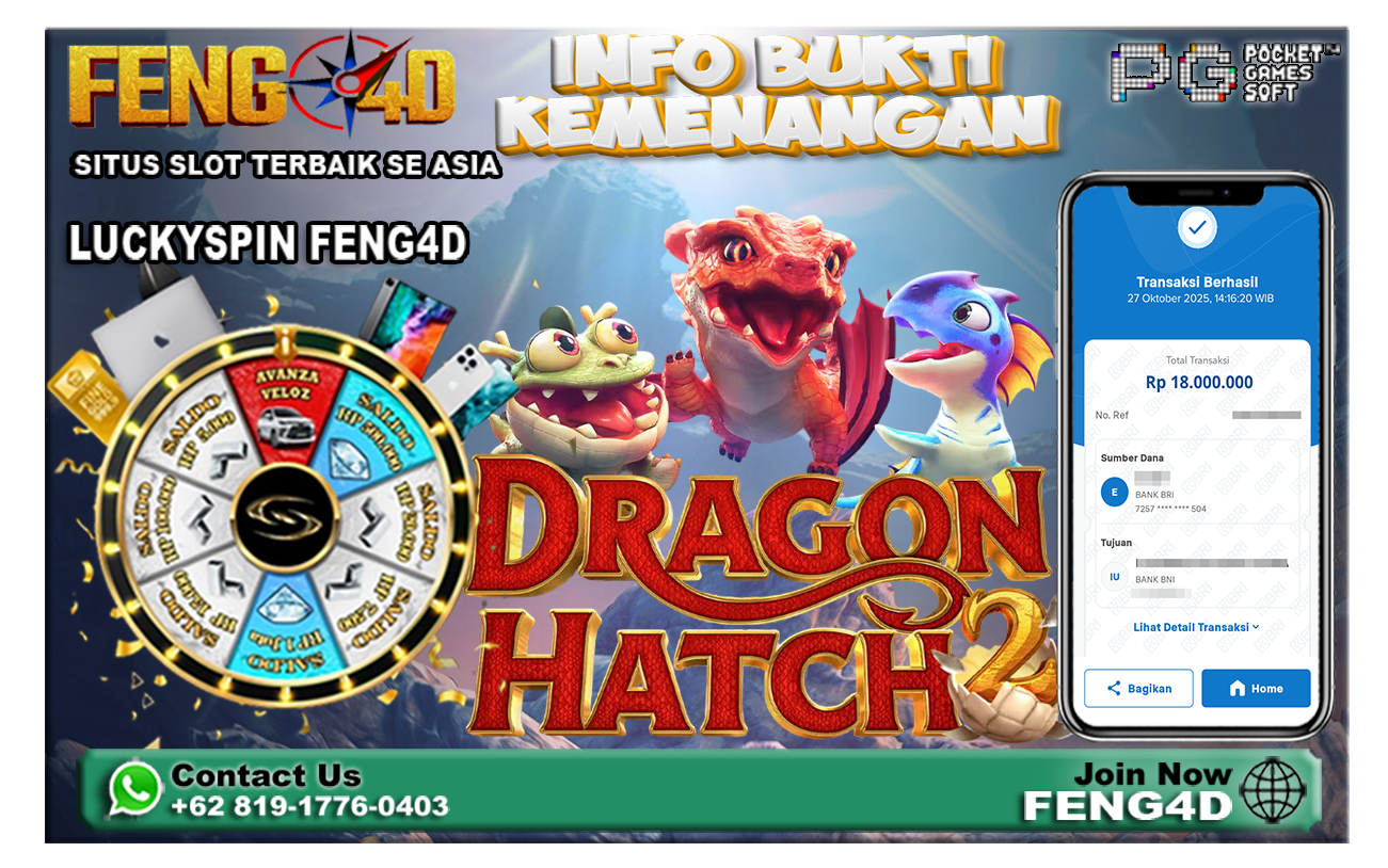 Kemenangan Slot Dragon Hatch2 PG SOFT Sebesar Rp18 Juta di Feng4D