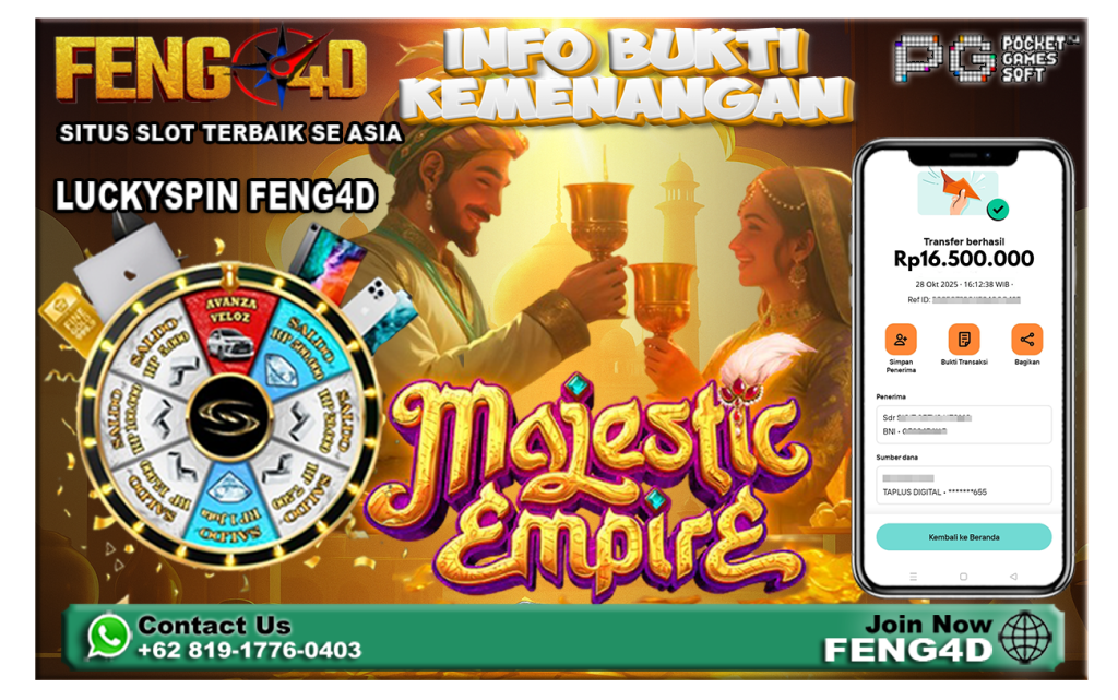 Kemenangan Slot Majestic Empire PG SOFT Rp16.500.000 di Situs Feng4D – Bukti Nyata Slot Gacor dan Mudah Menang!