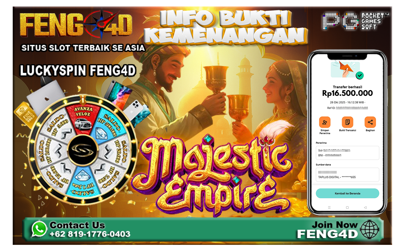 Kemenangan Slot Majestic Empire PG SOFT Rp16.500.000 di Situs Feng4D – Bukti Nyata Slot Gacor dan Mudah Menang!