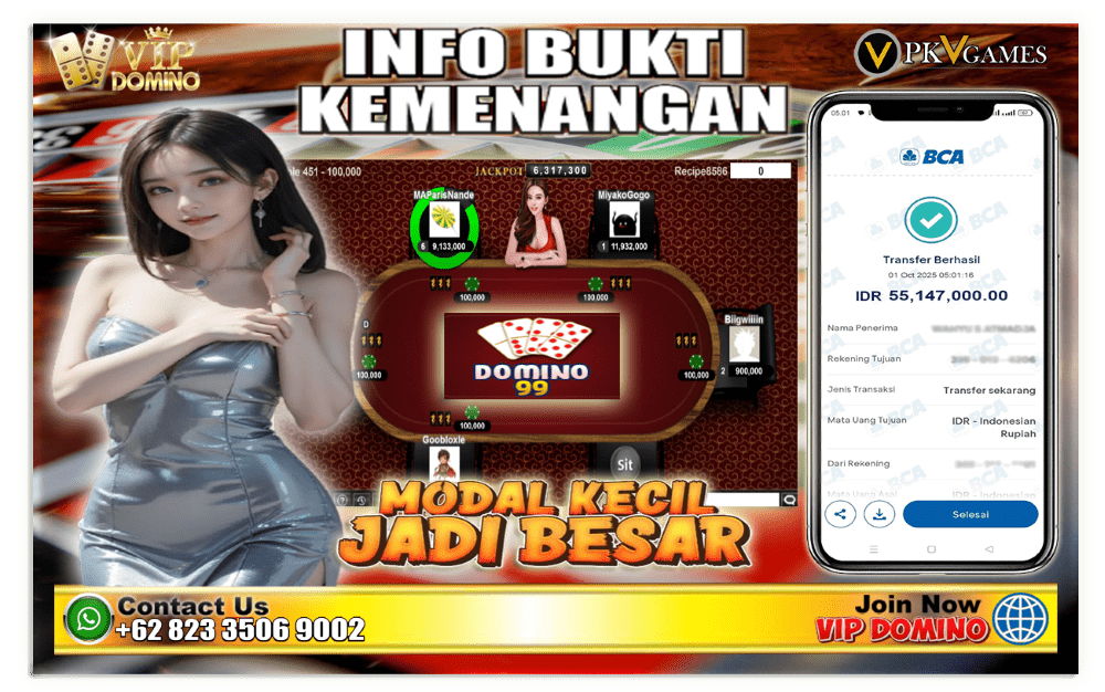 Kemenangan Sensasional 55,1 Juta Bermain Domino 99 di VIP DOMINO