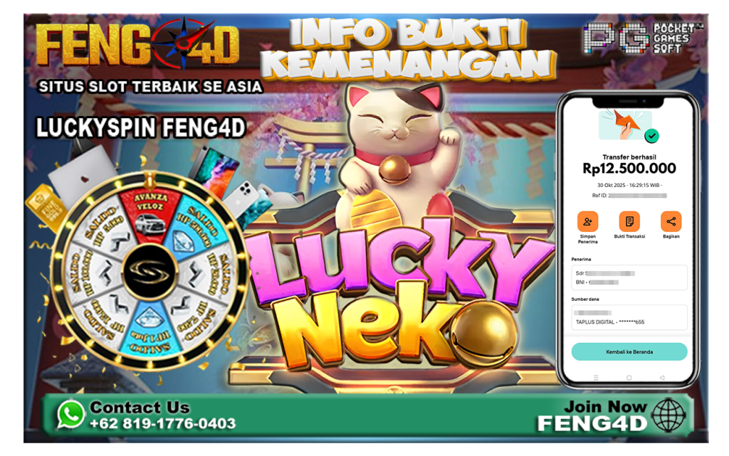 Bukti Kemenangan Slot Lucky Neko (PG SOFT) Sebesar Rp12.500.000 di Situs Feng4D