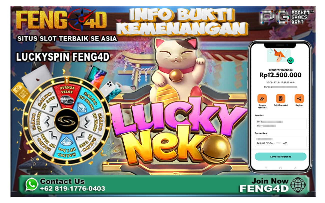 Bukti Kemenangan Slot Lucky Neko (PG SOFT) Sebesar Rp12.500.000 di Situs Feng4D