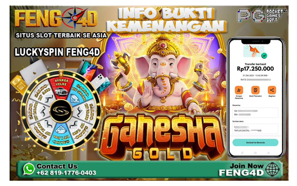 Bukti Kemenangan Slot Ganesha Gold (PG SOFT) Sebesar Rp17.250.000 di Situs Feng4D