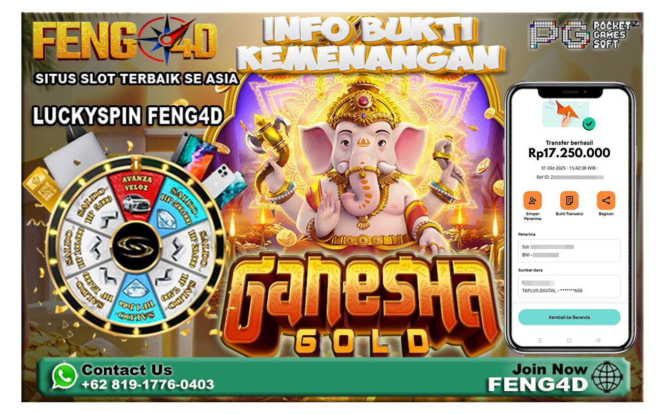 Bukti Kemenangan Slot Ganesha Gold (PG SOFT) Sebesar Rp17.250.000 di Situs Feng4D