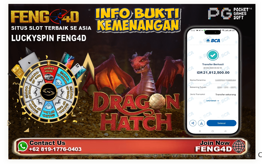 Kemenangan bermain Dragon Hatch di FENG4D Rp 21.812.500,00