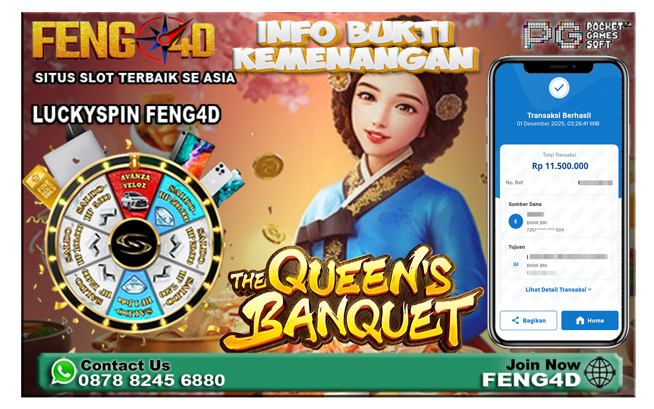 Kemenangan Slot Queen Banquet Raup Rp 11,5 Juta di Feng4D