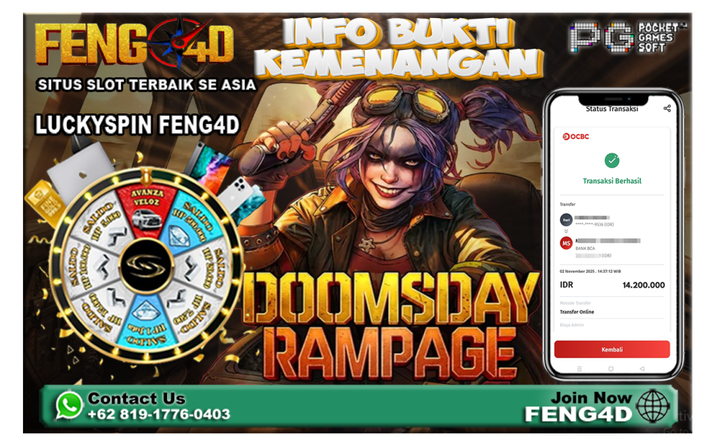 Kemenangan Slot Doomdays Rampage PG SOFT Beri Rp 14,2 Juta di Feng4D