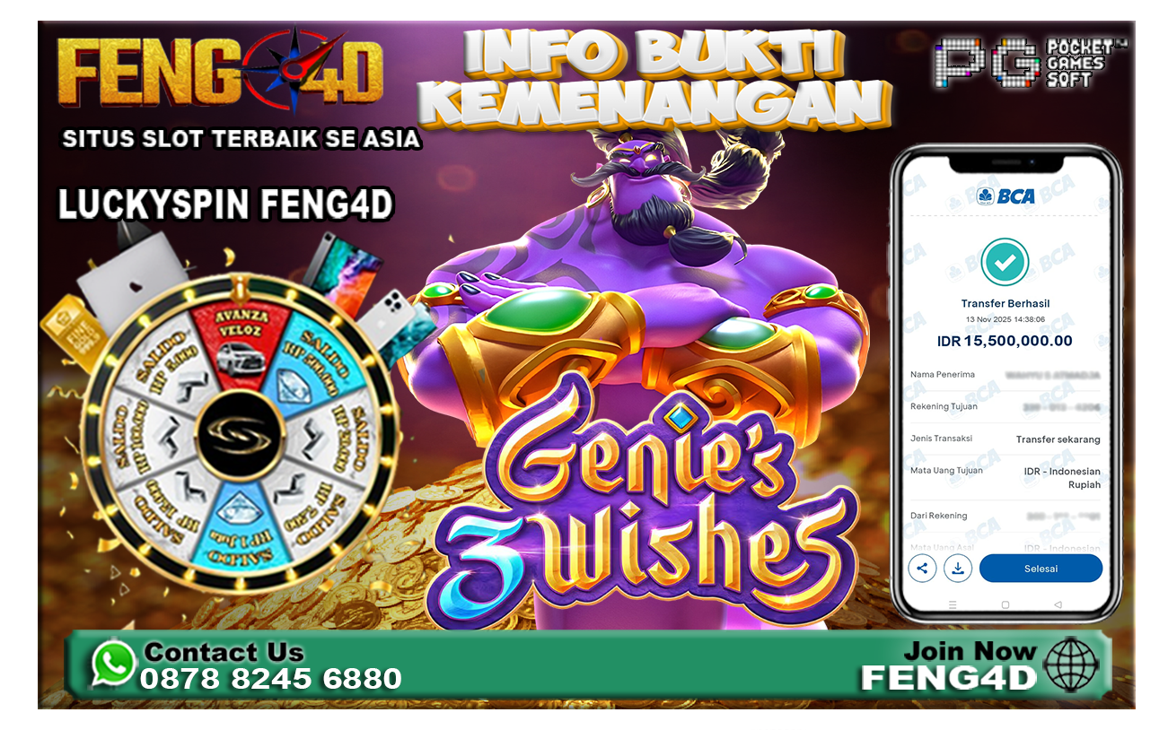 Kemenangan Slot Genie’s 3 Wishes PG SOFT Beri Rp 15,5 Juta di Feng4D