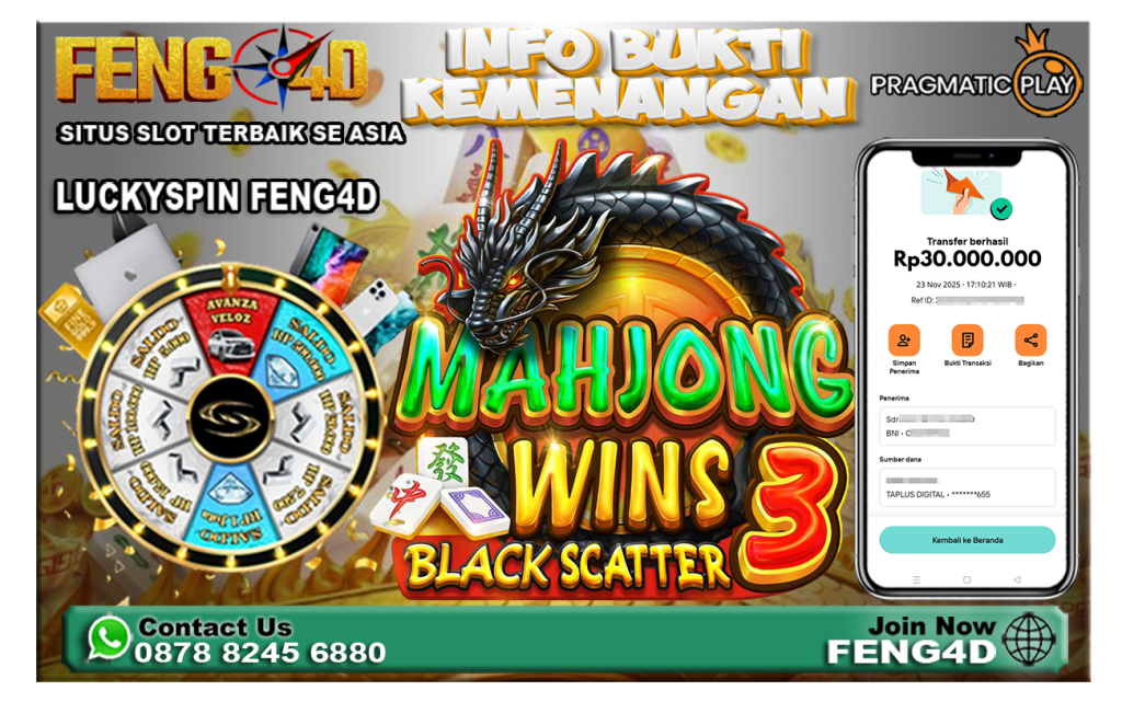 Kemenangan Slot Mahjong Black Scatter Raup Rp 30 Juta di Feng4D
