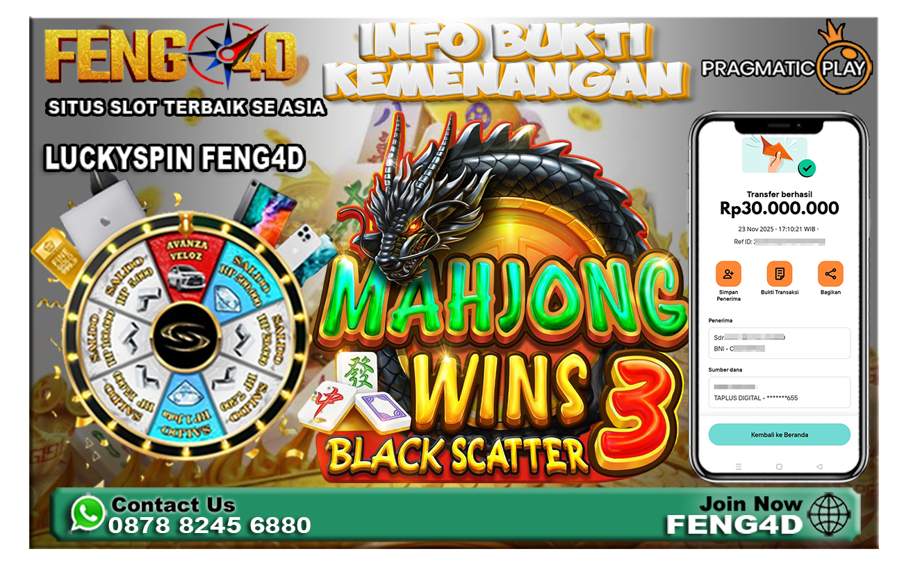 Kemenangan Slot Mahjong Black Scatter Raup Rp 30 Juta di Feng4D