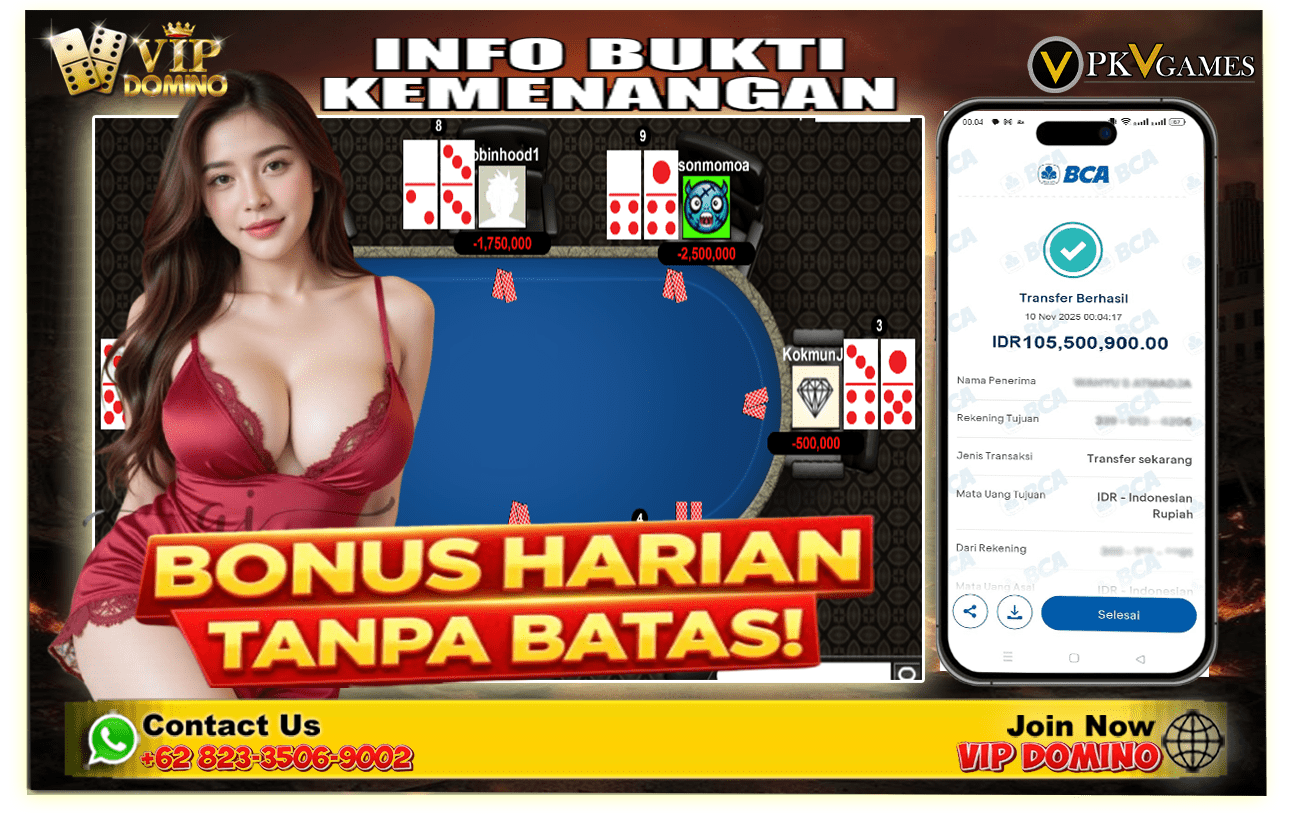 Meledak Lagi Bosku! WD 105 Juta Bermain BandarQ, Cuma di VIP DOMINO yang Bisa JEPE Ratusan Juta!