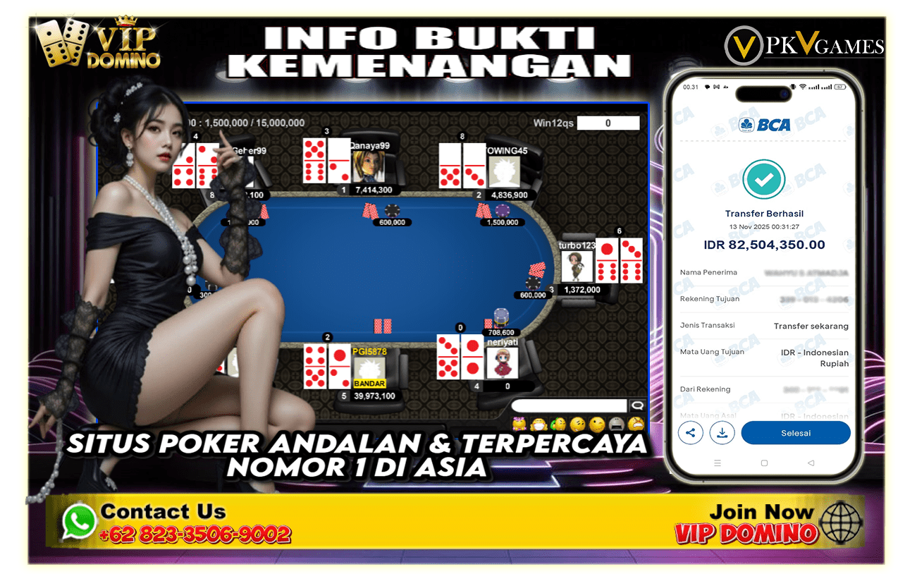 Situs BandarQ Tergacor & Terpercaya Cuma di VIP DOMINO Bukti Nyata Tempatnya Pemain JEPE Besar Setiap Hari