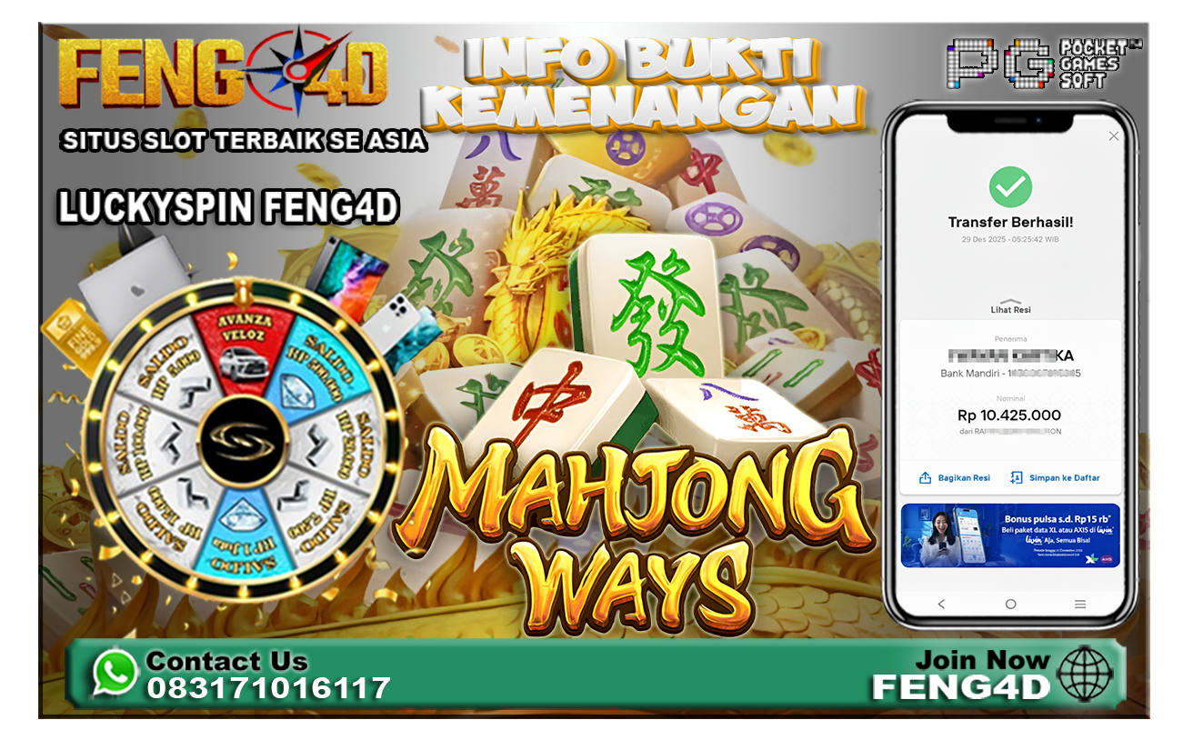 Gacor Parah! Bukti Kemenangan Slot Mahjong Ways (PG Soft) Rp10.425.000 di Feng4D