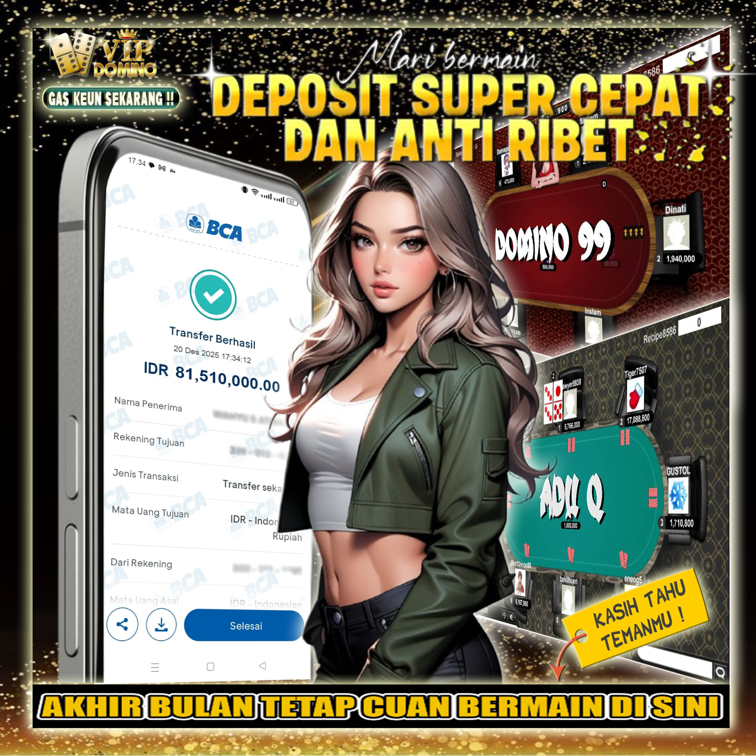 VIP Domino Tergacor! Perpaduan Domino99 & AduQ Berhasil WD 81.510.000