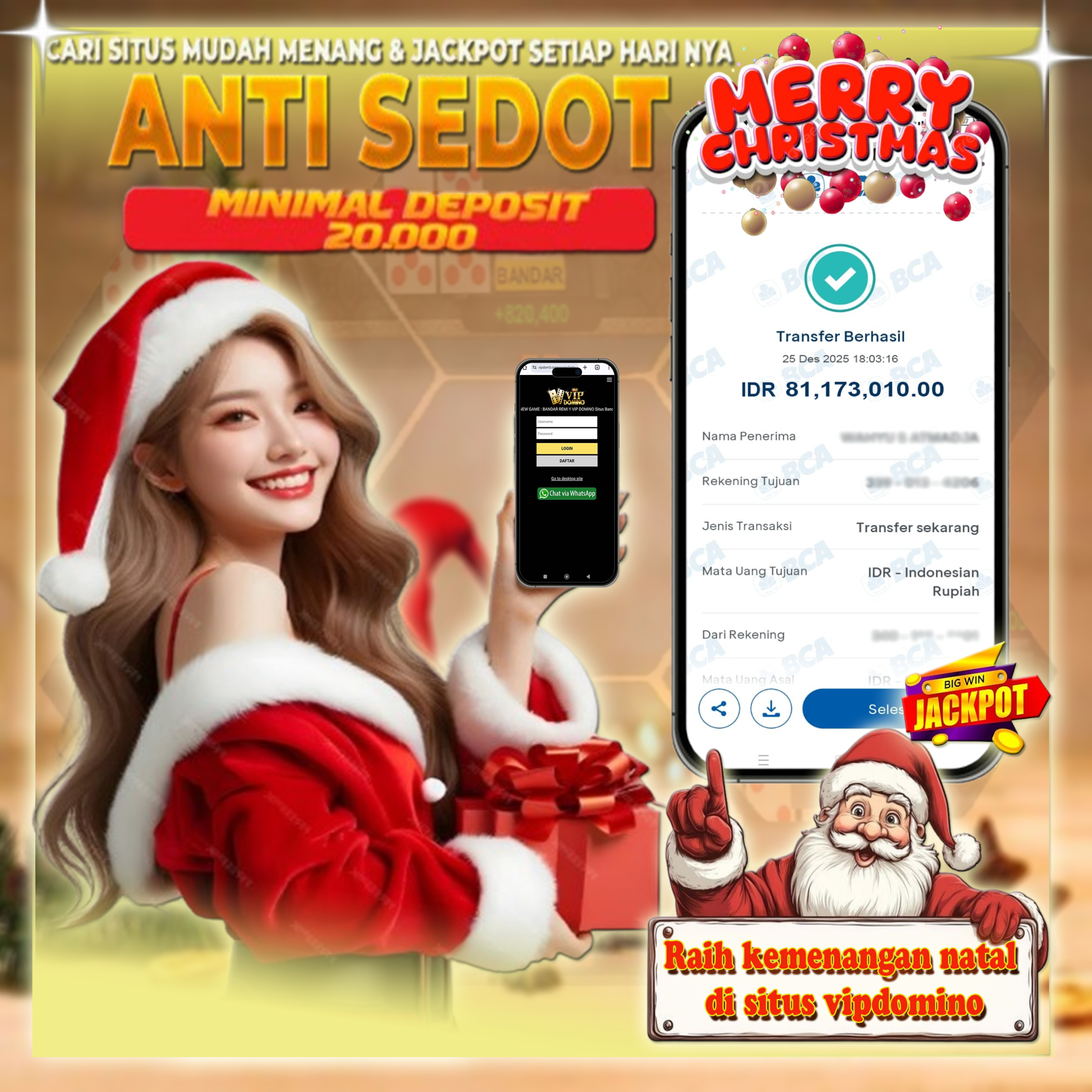Edisi Christmas! Sore Ini VIPDOMINO Kembali Bagi Berkah WD 81 Juta