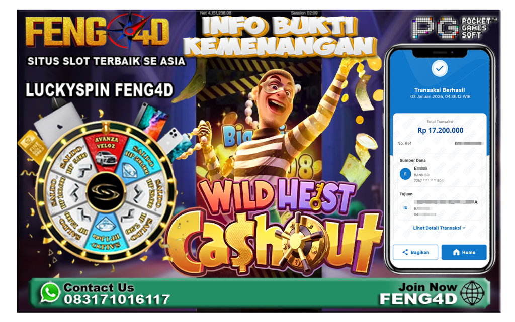 Bukti Kemenangan Slot Wild Heist Cashout (PGSOFT) – Member Feng4D WD Rp 17.2 Juta!