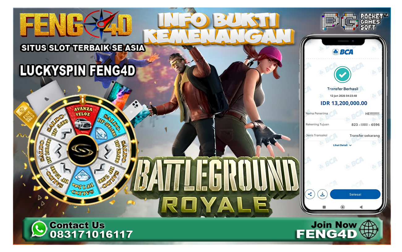 Bukti Kemenangan Jackpot Slot Battleground Royale (PG Soft) Rp 13.200.000 di Feng4D