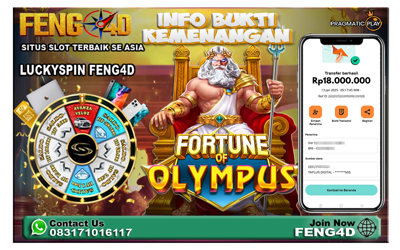 Bukti Kemenangan Fortune of Olympus (Pragmatic Play) Rp 18.000.000 di Feng4D