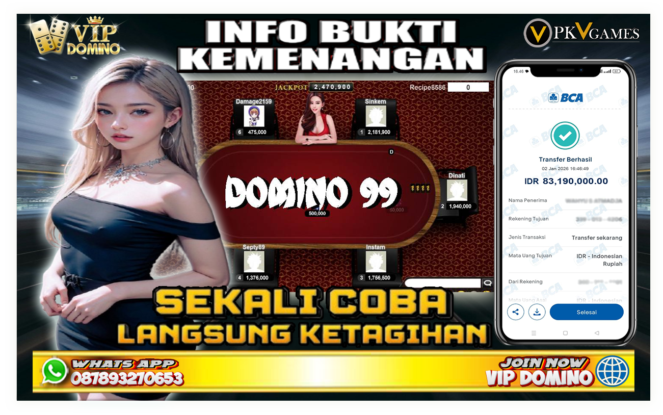 Kemenangan Keren di VIPDOMINO! WD Rp83.190.000 dari Permainan Domino 99 💰