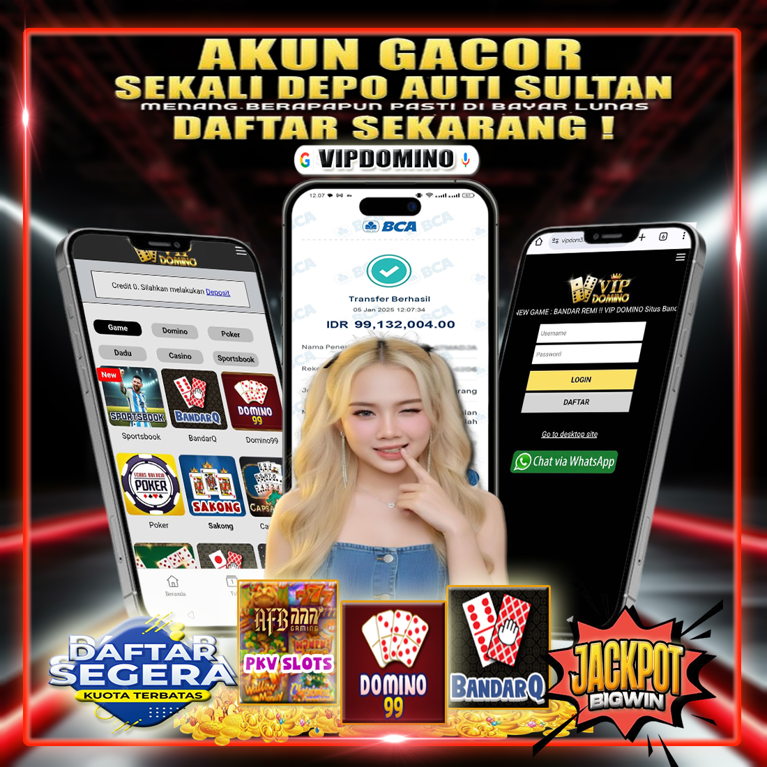 VIP Domino Emang Keren Banget! Gabungan PKV Slot, Domino99 & BandarQ Sukses Raih Kemenangan Fantastis 99 Juta
