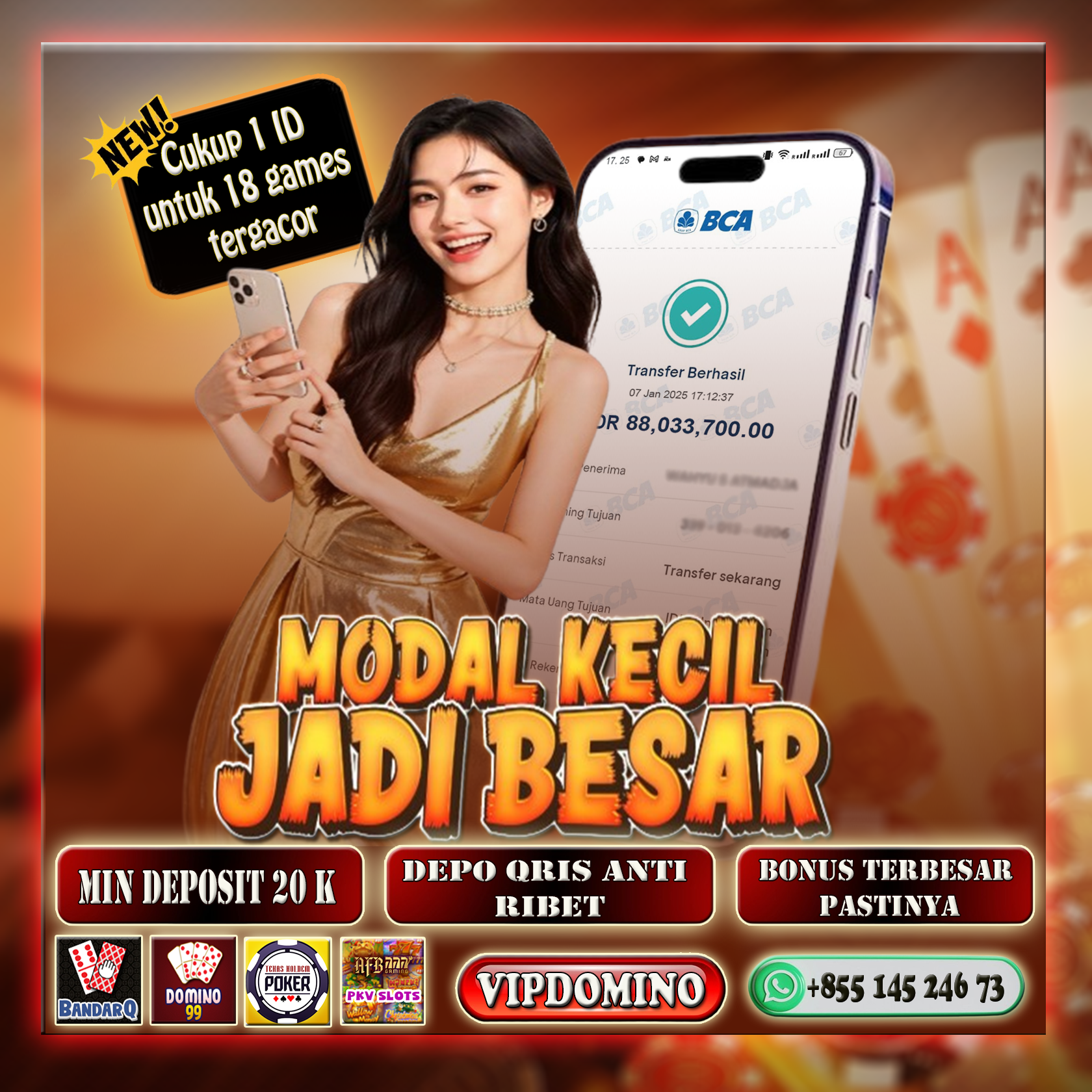 Modal Kecil Jadi Besar! Bukti Kemenangan Fantastis Rp88.033.700 di VIPDOMINO 🎉