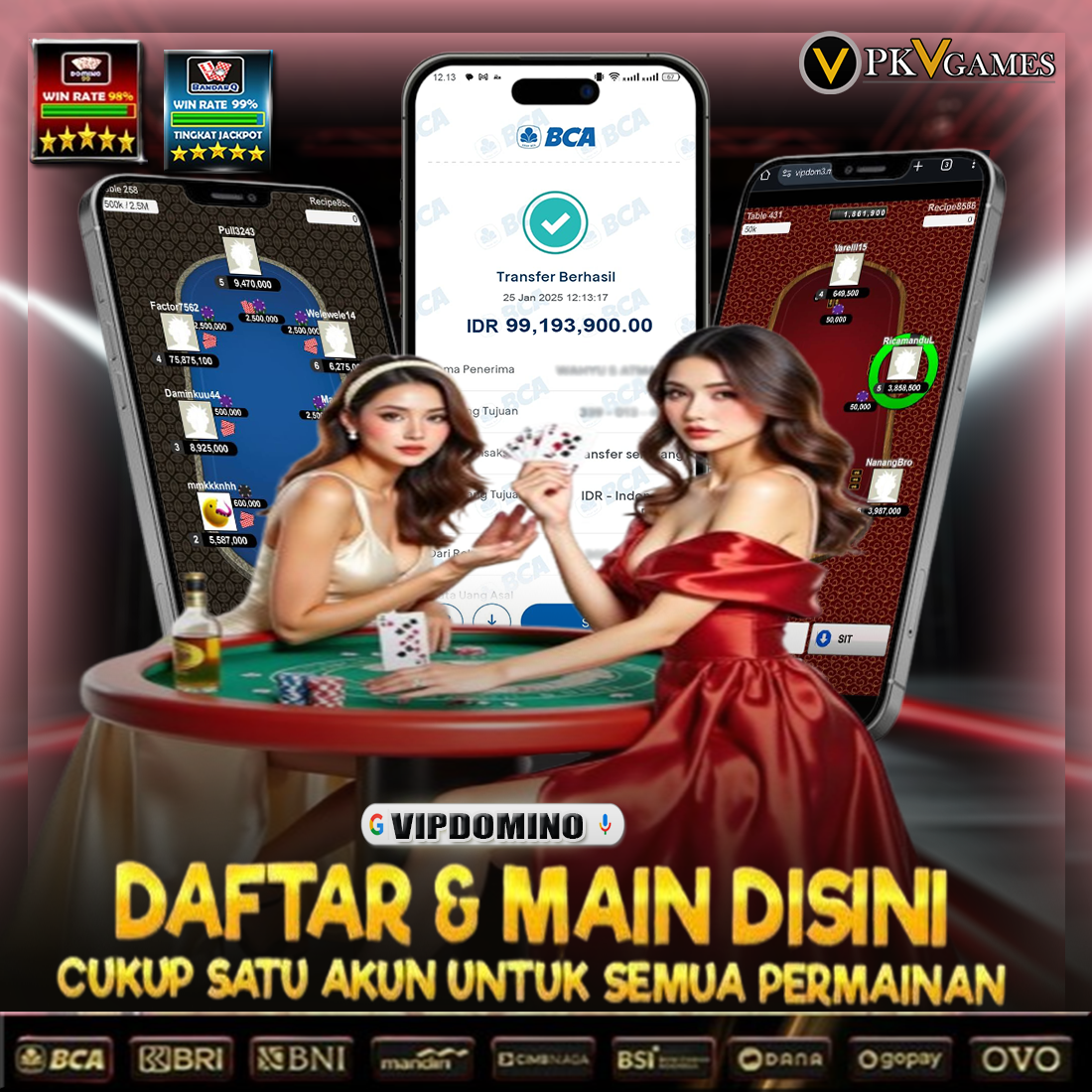 Kemenangan Fantastis Gabungan Domino99 & BandarQ Raih Rp 99.193.900 di VIP DOMINO 🎉