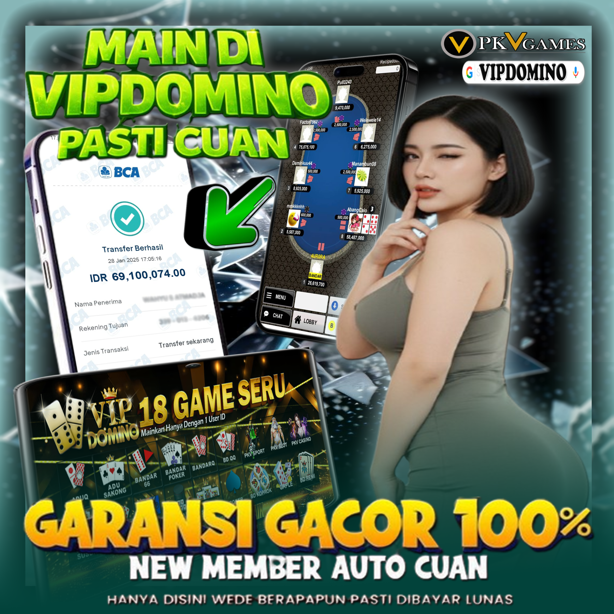 Kemenangan Besar Hanya di VIPDOMINO! Bermain BandarQ Raih Rp 69.100.074 🎉