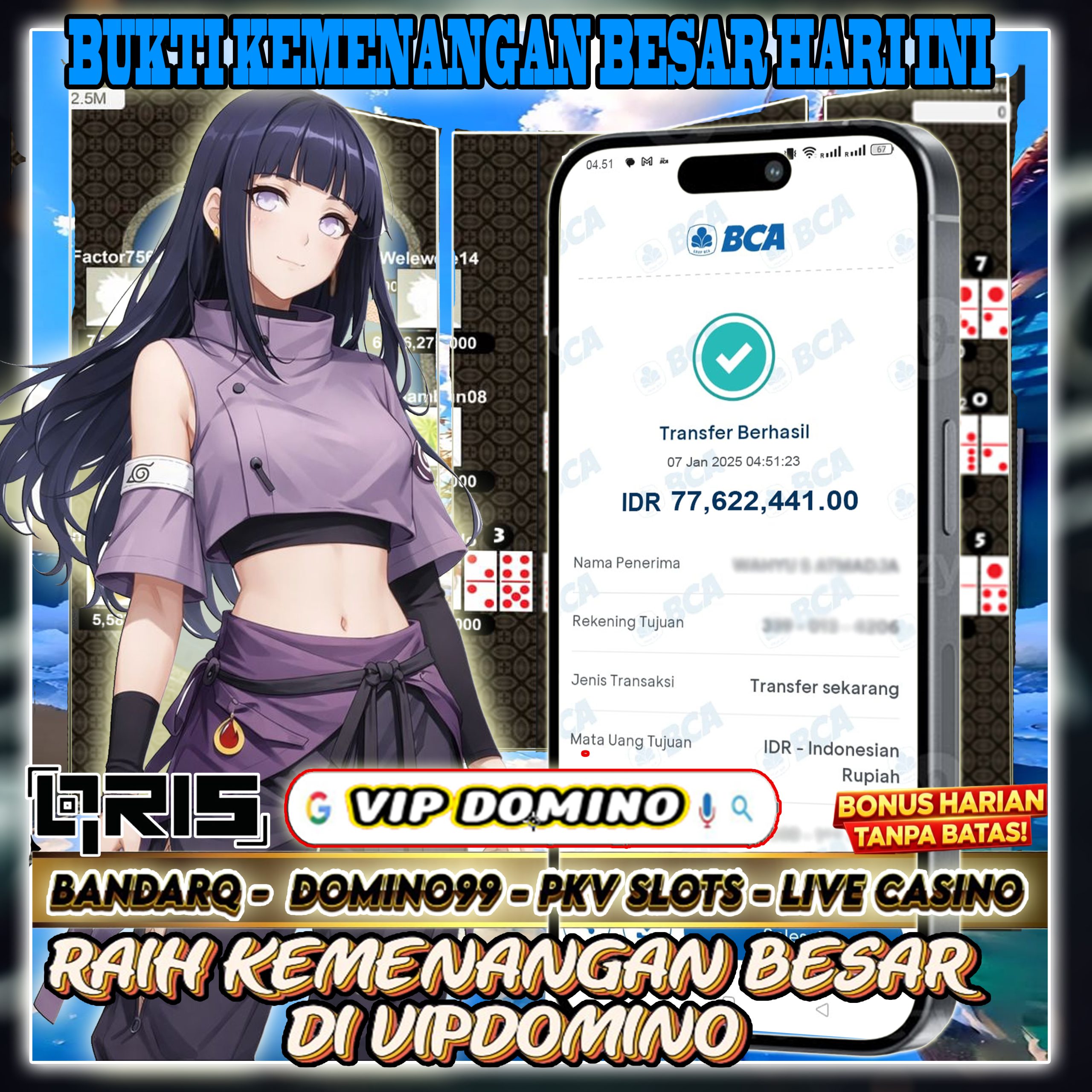 Kemenangan Hari Ini – Berhasil Raih 77 Juta di Game BandarQ